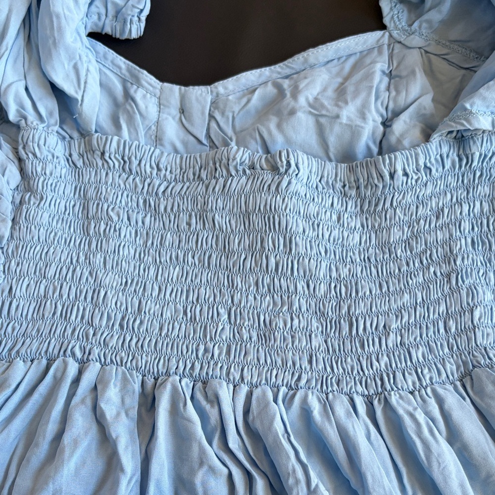 Elf Handmade Blue Cottagecore Midi Dress Smocked Puff Sleeve Button Front XL NWT - Picture 9 of 10